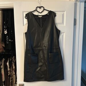 Max Studio Black Faux Leather V-Neck Dress